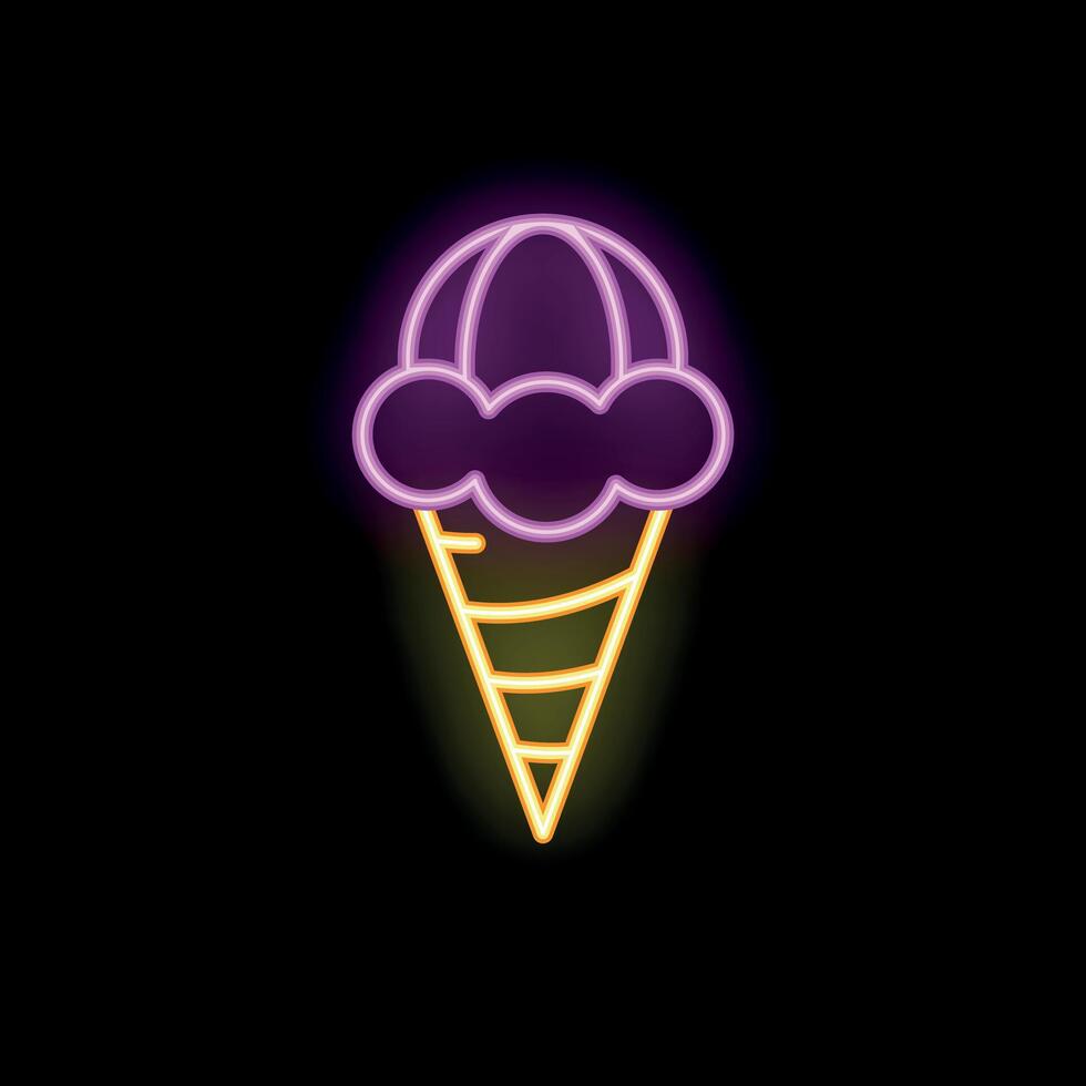 Neon sign representing ice cream cone shining in the dark vector