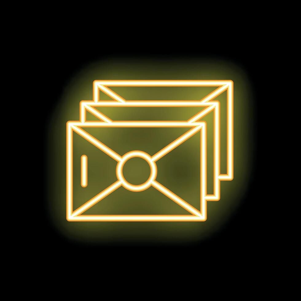 Neon icon of mail envelopes glowing on black background vector