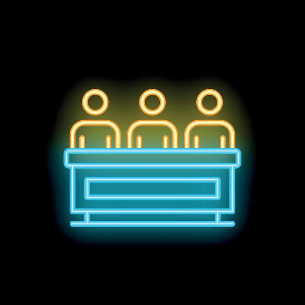 Neon icon of three business people sitting at a conference table vector
