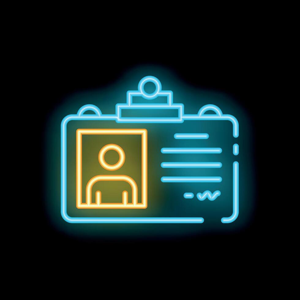Neon icon of an id card hanging on a lanyard vector
