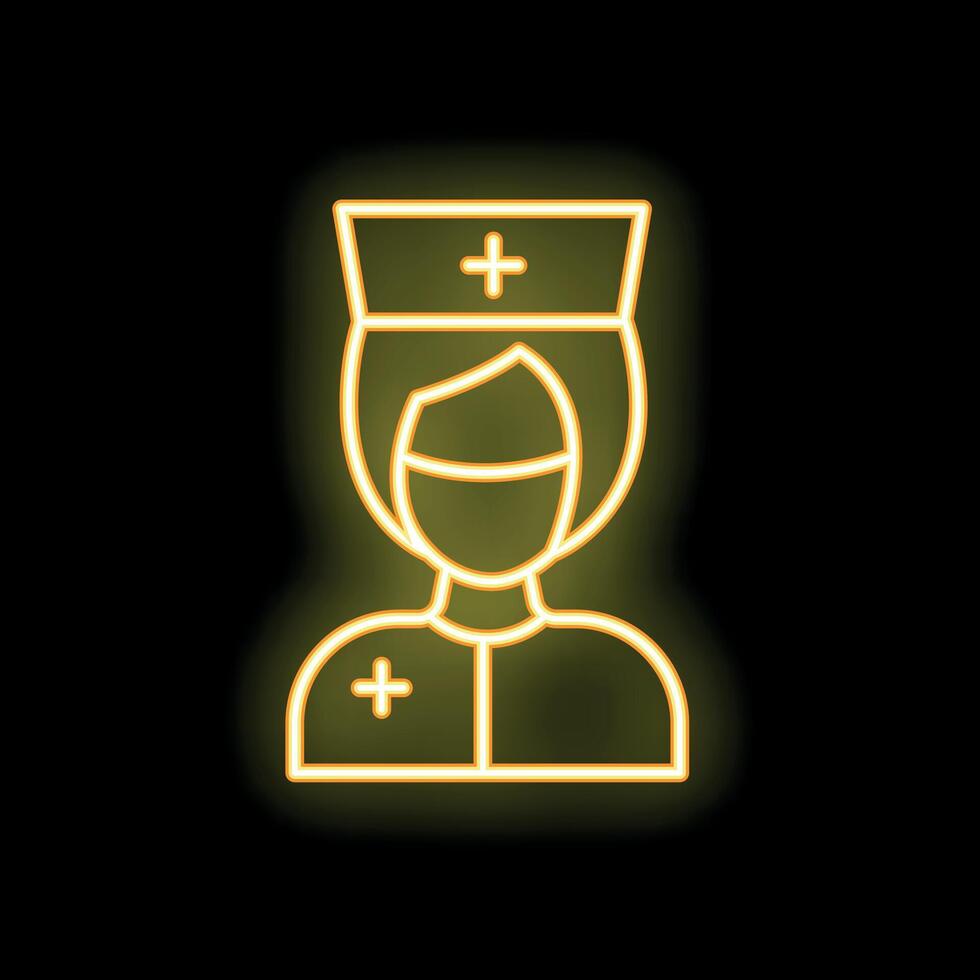Neon sign of a nurse wearing a mask on a black background vector