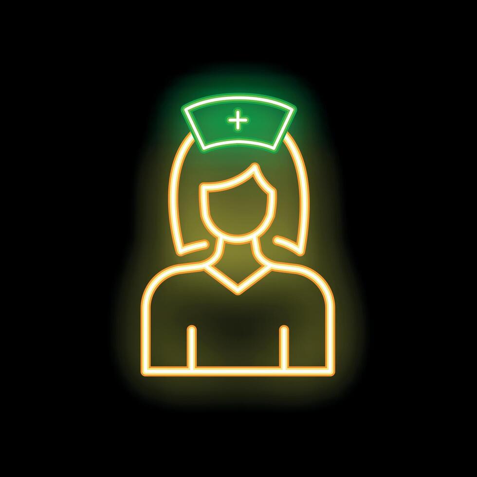 Neon sign of a nurse wearing a scrub top and cap vector