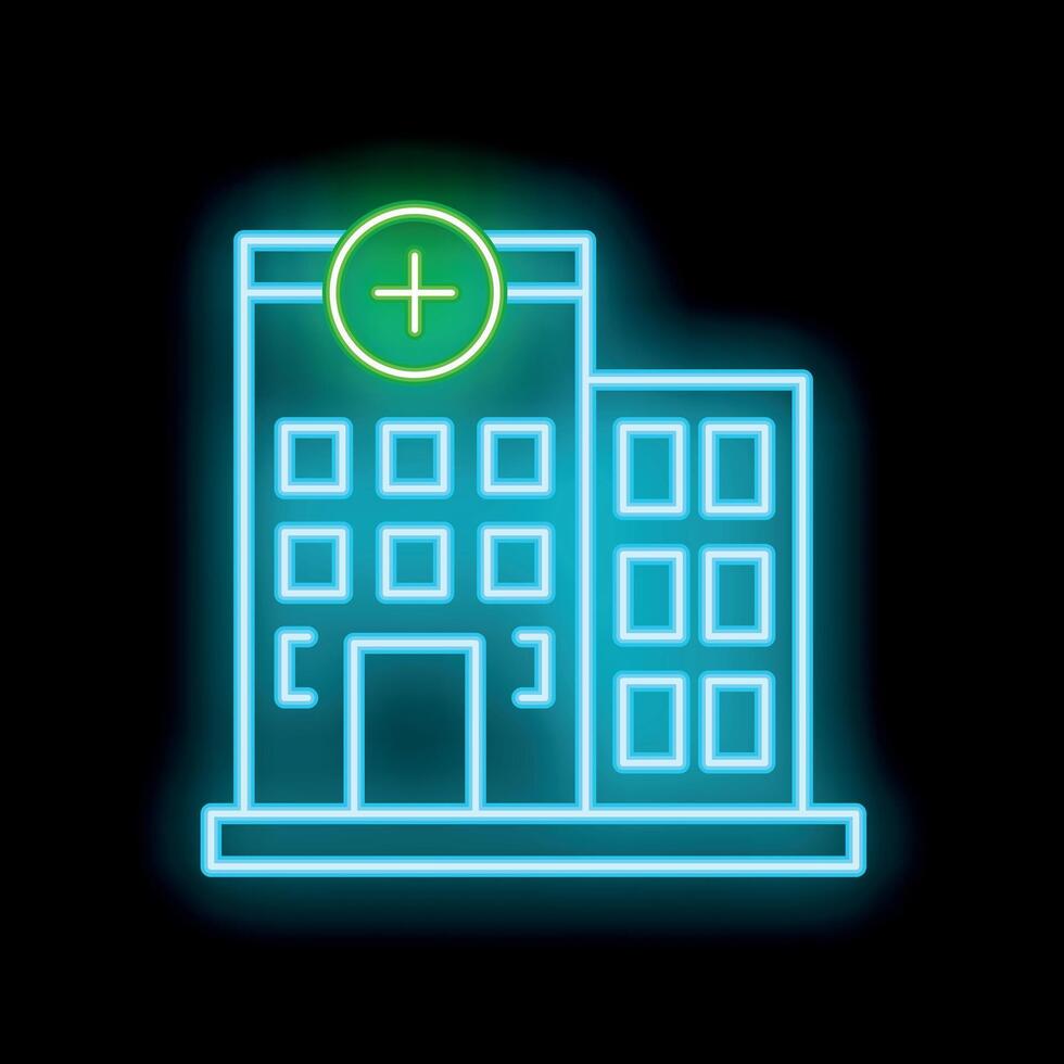 Glowing neon hospital building sign on a black background vector