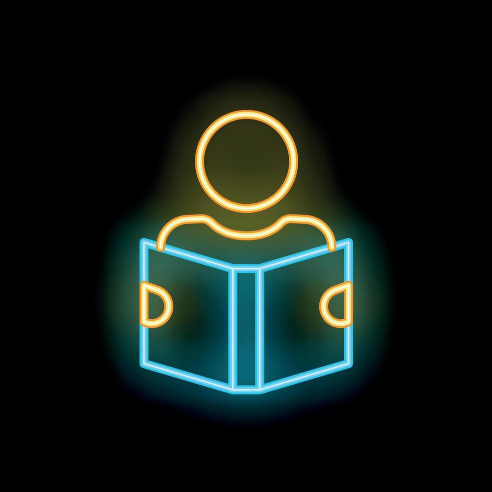 Neon sign of a person reading a book vector