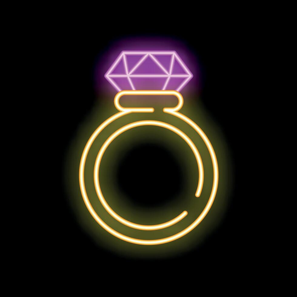 Neon sign representing a diamond ring shining on black background vector