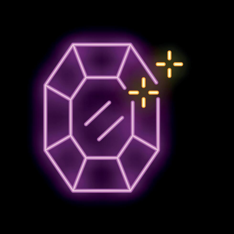 Neon icon of shining brilliant diamond gemstone on black background vector