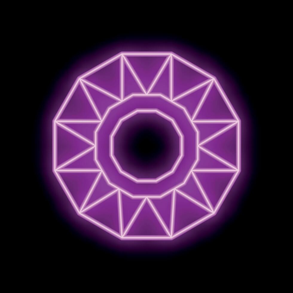 Neon pink glowing geometric shape on black background vector