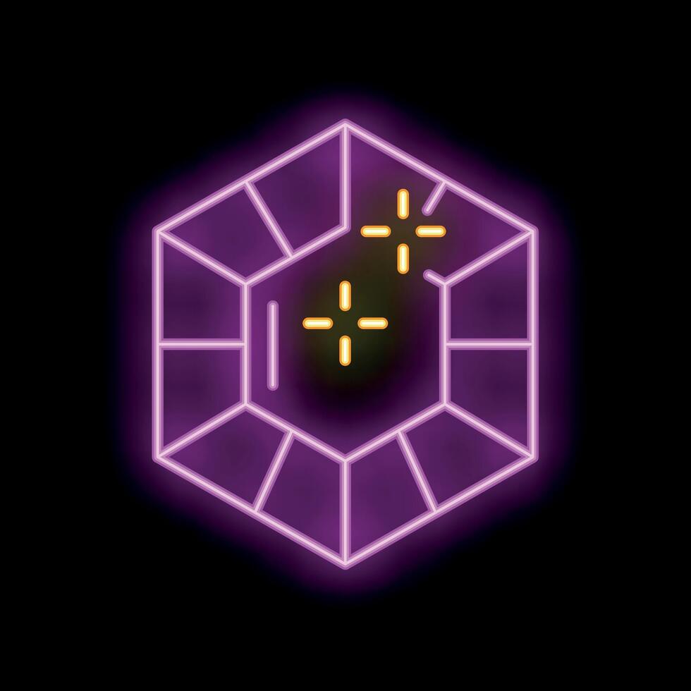 Neon icon of a sparkling diamond shining brightly in purple and gold vector