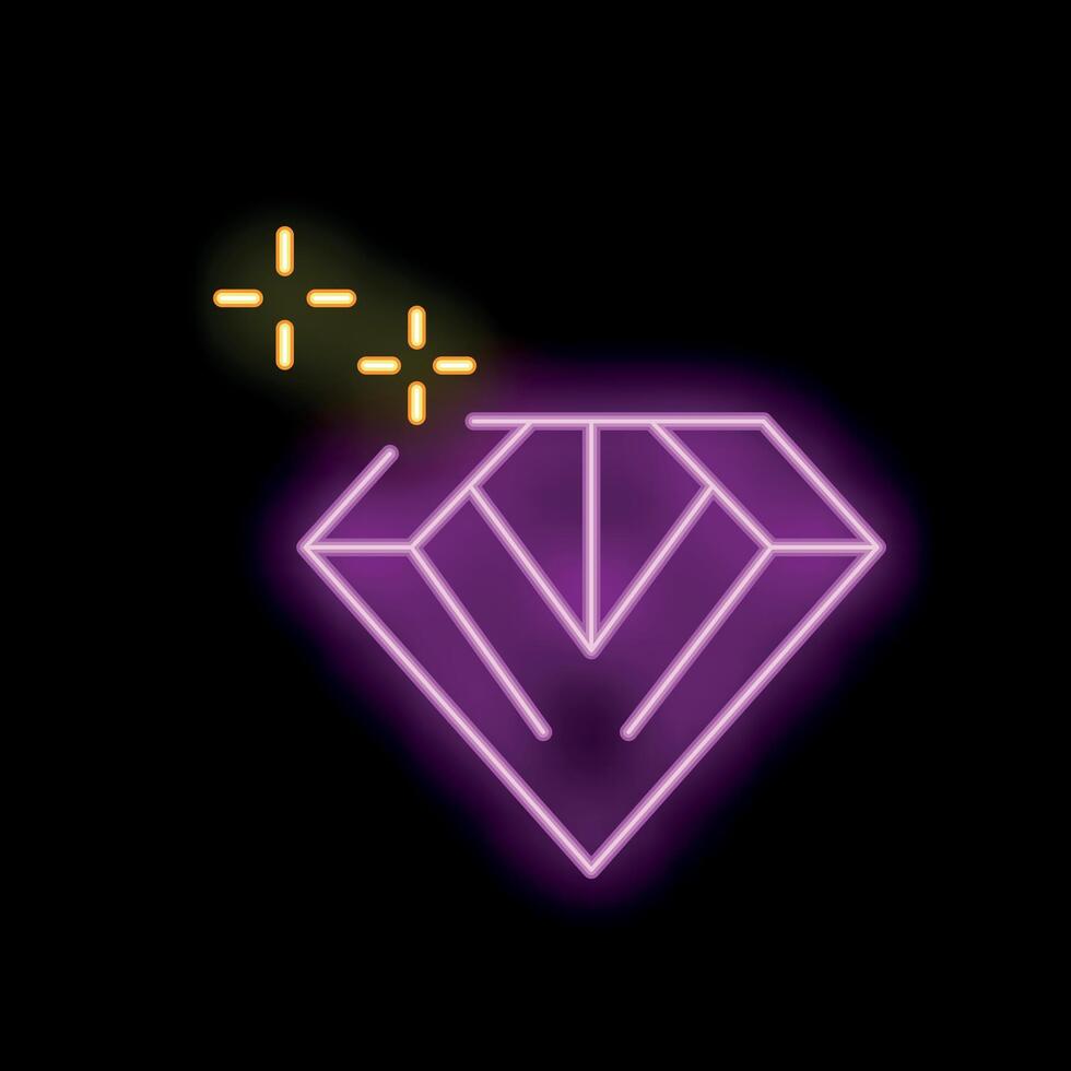 Bright glowing neon diamond shining on dark background vector