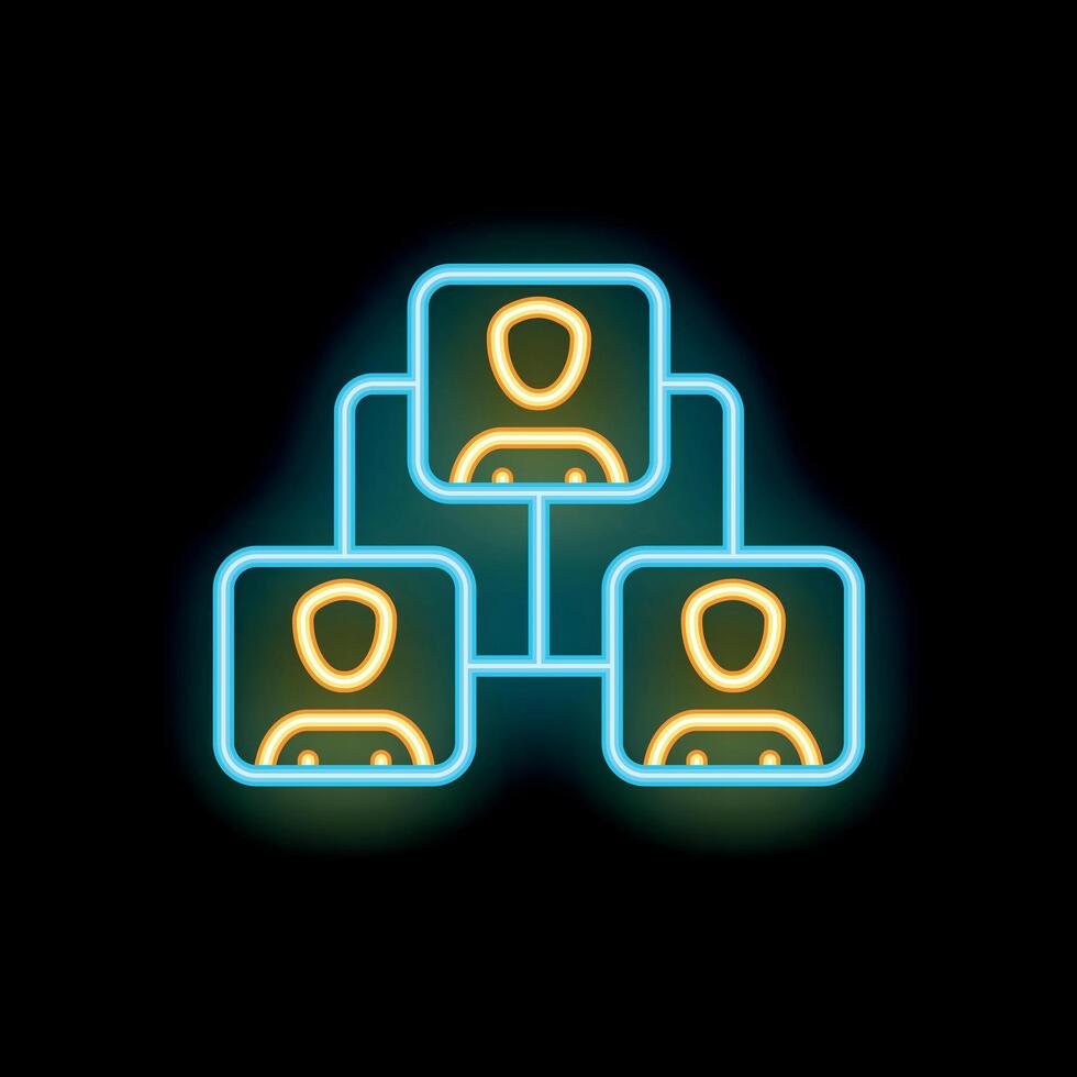 Neon icon showing business hierarchy with three people vector