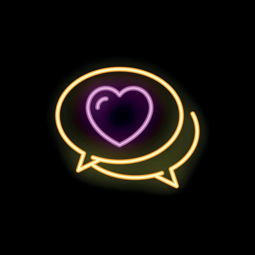 Neon heart appearing in a speech bubble on dark background vector