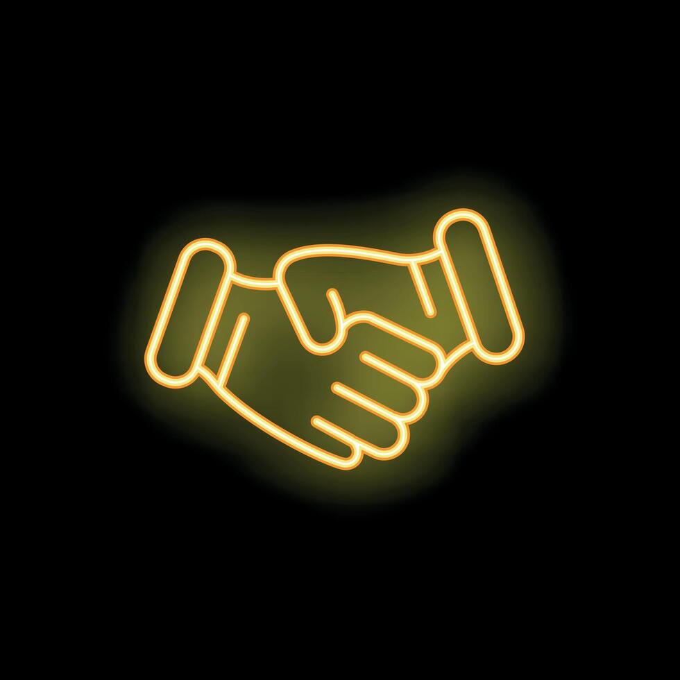 Two hands shaking in a business agreement neon sign vector