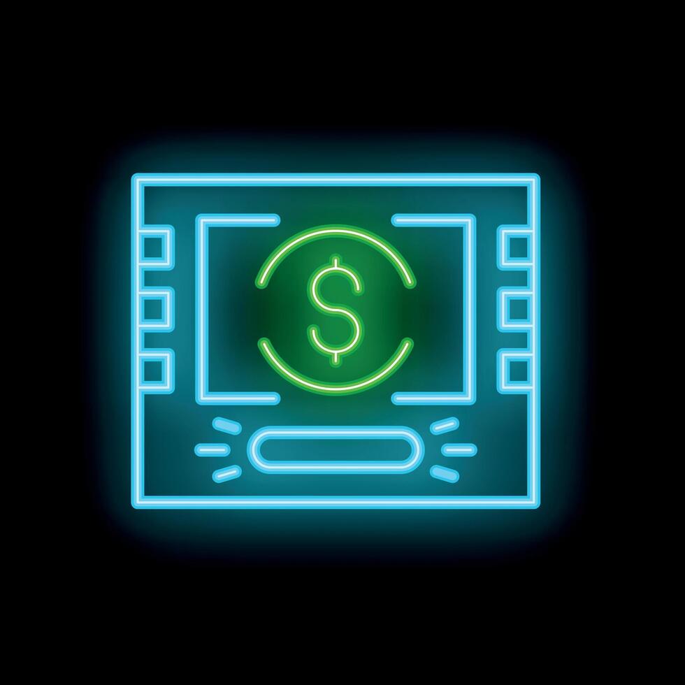 Neon atm machine glowing on a brick wall at night vector