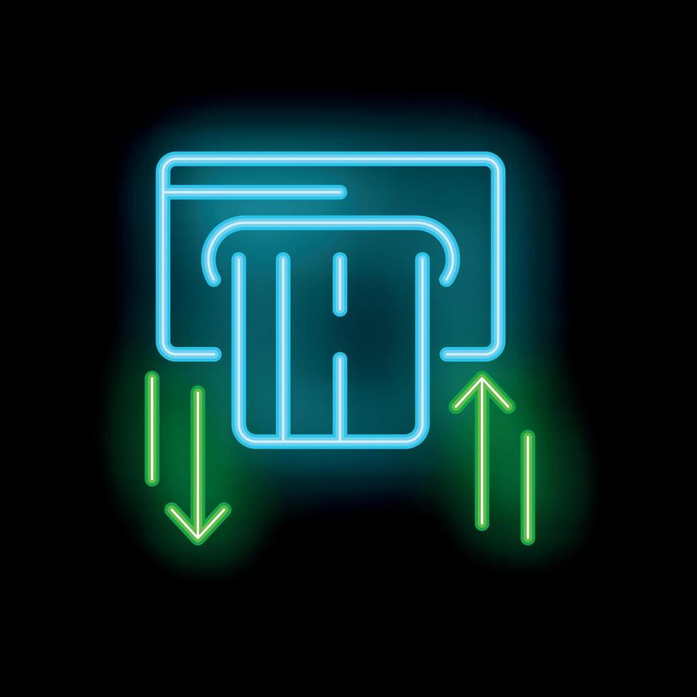 Neon atm machine inserting or ejecting credit card icon vector