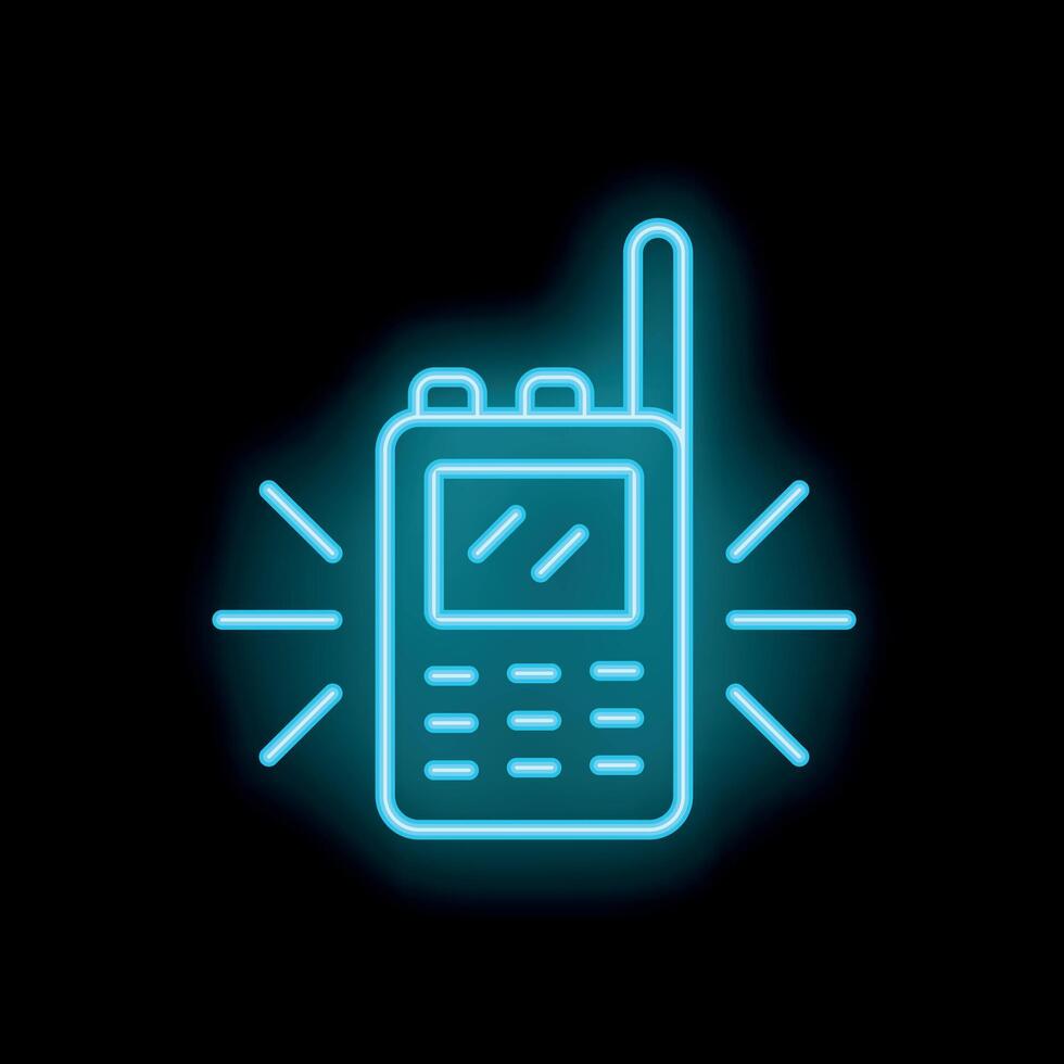 Neon walkie talkie transmitting radio waves icon vector
