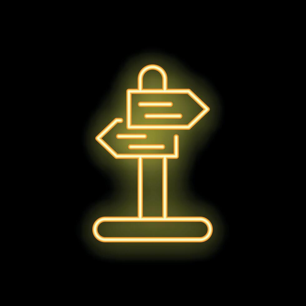 Yellow glowing neon sign of a blank direction signpost with arrows pointing left and right vector