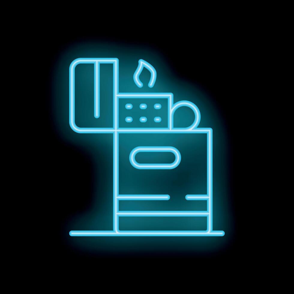 Blue neon lighter burning with flame on black background vector