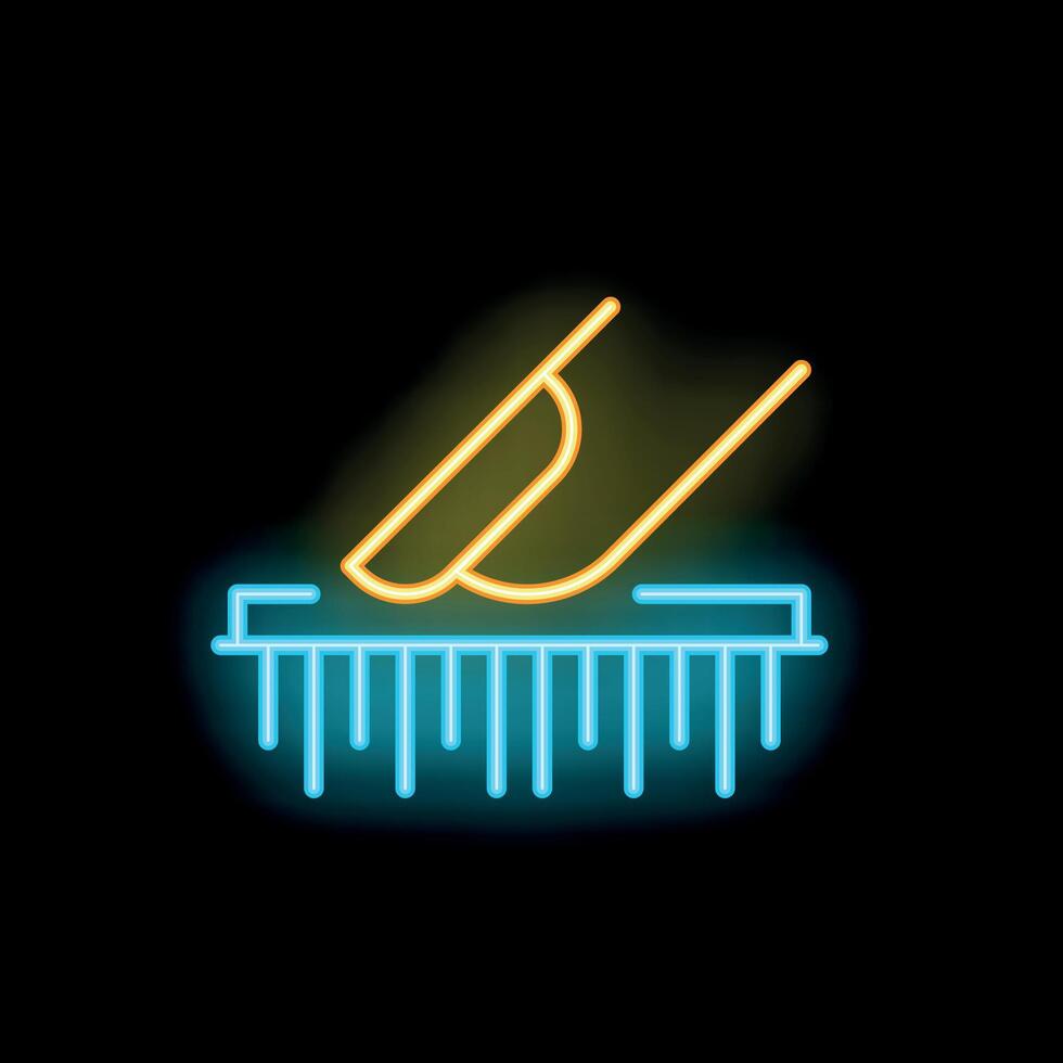 Neon icon of hand brushing cat or dog with comb vector