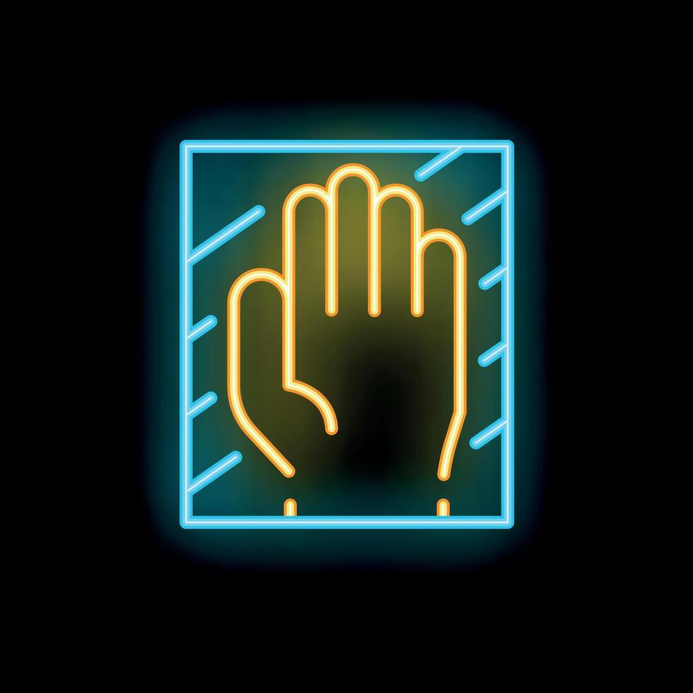 Neon icon of hand touching surface with adhesive tape vector