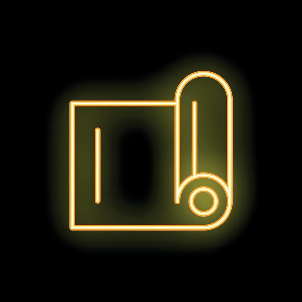 Glowing neon icon of a rolled up yoga mat for fitness and relaxation vector