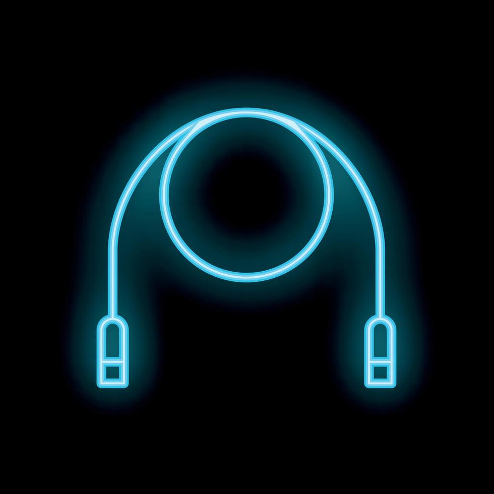 Neon sports symbol depicting a jump rope glowing on black background vector