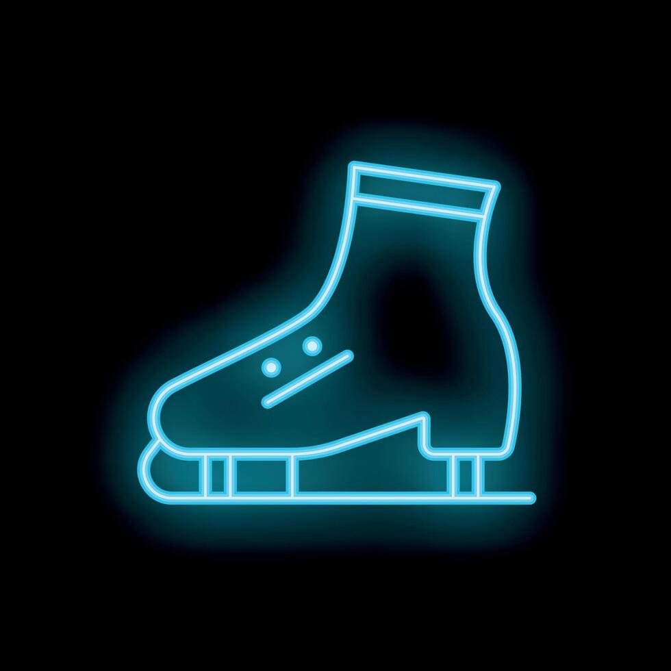 Blue neon icon of an ice skate shining in the dark vector