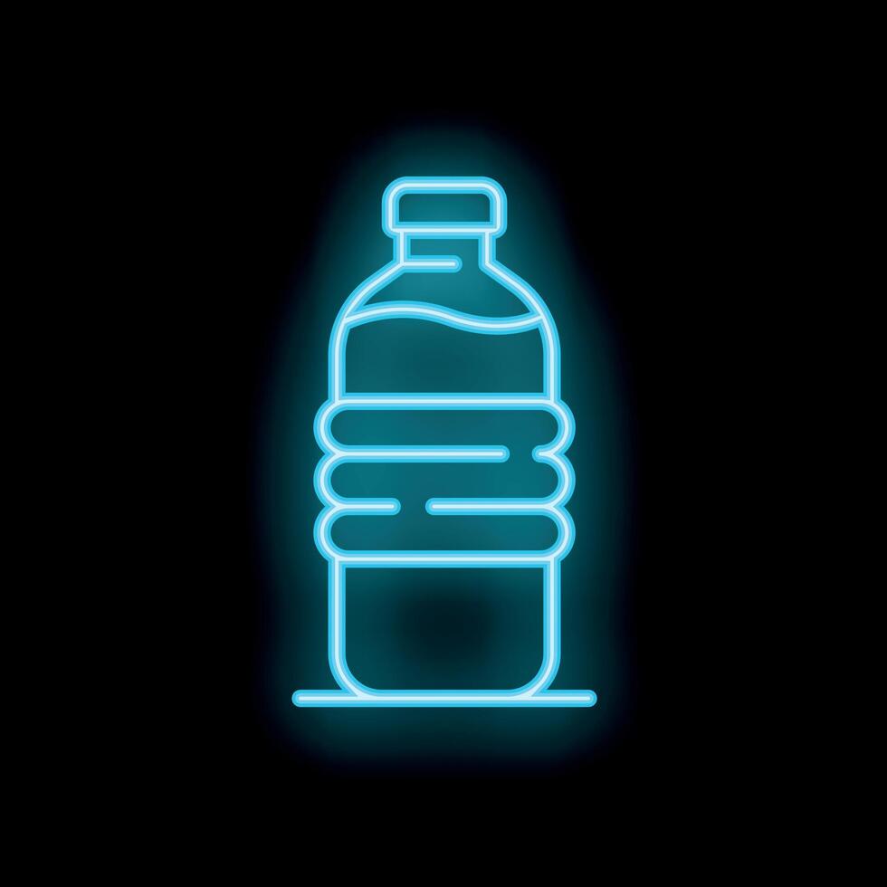 Glowing neon icon of plastic bottle with water on black background vector