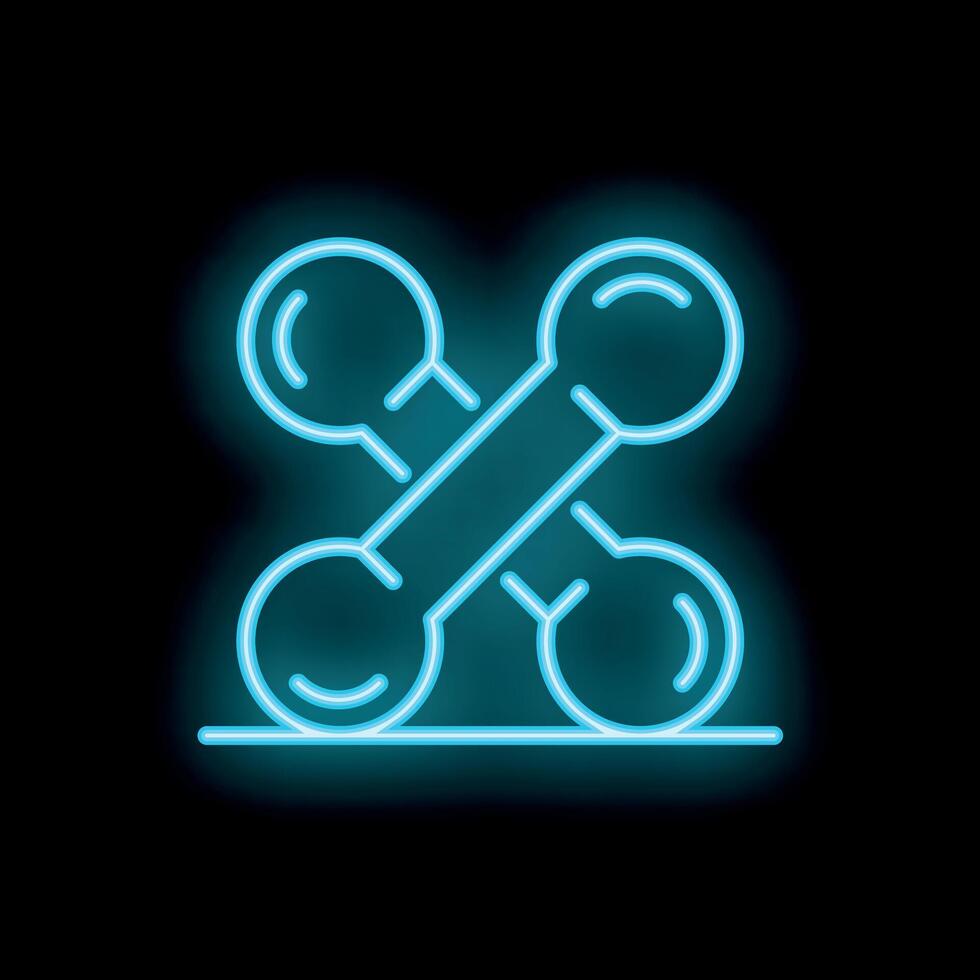 Neon sign of crossed dumbbells on black background vector