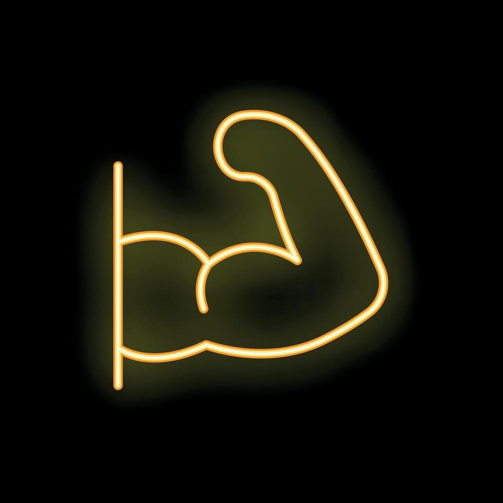 Neon sign showing bicep flexing muscles on black background vector
