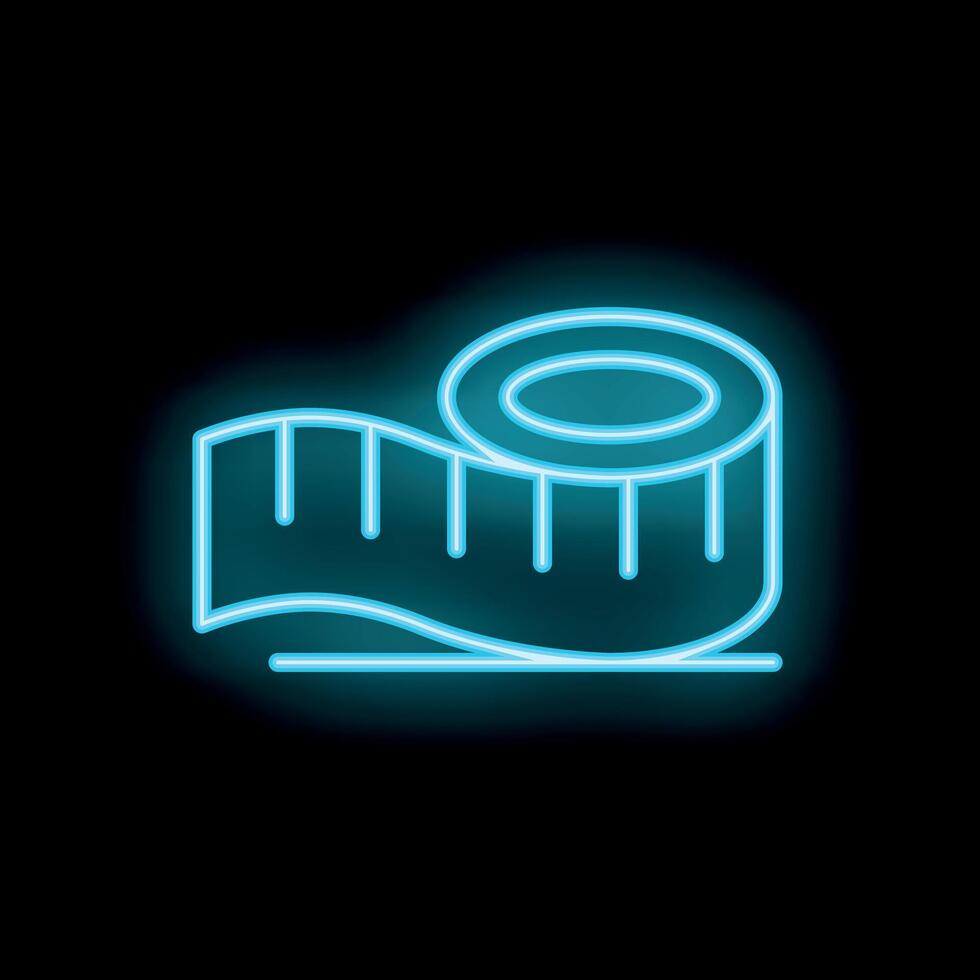 Blue neon sign of measuring tape on a black background vector
