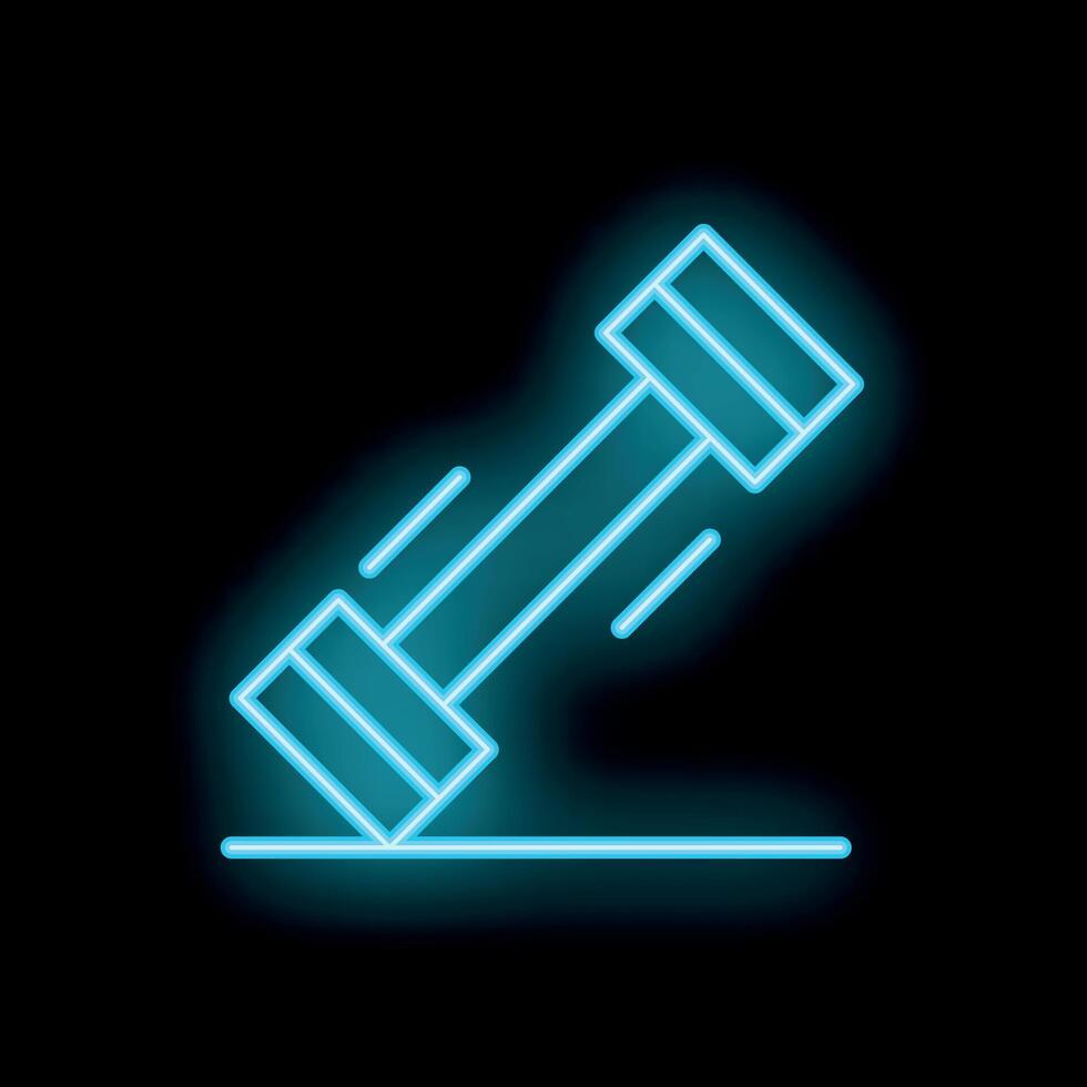 Blue neon sign of a dumbbell falling to the ground vector