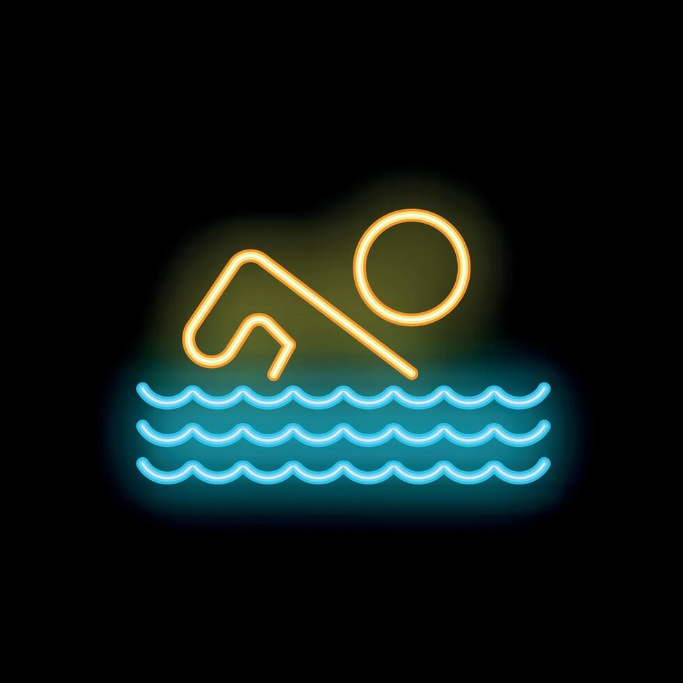 Neon swimmer icon depicting swimming pool activity vector