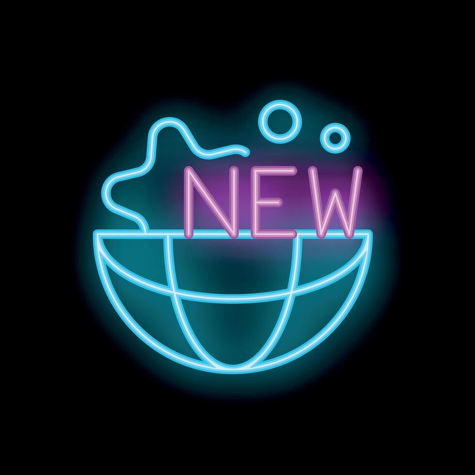 Neon sign showing new over planet earth globe vector