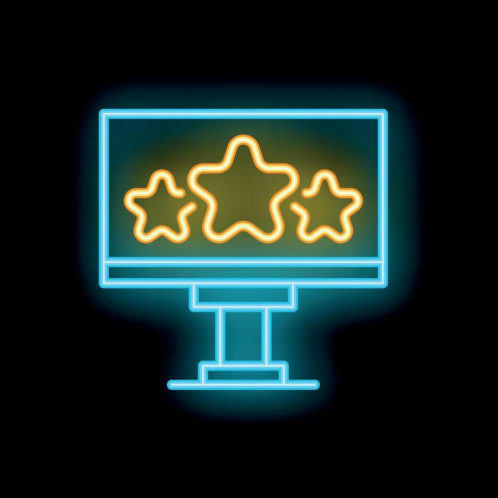 Neon billboard showing three stars for customer satisfaction rating vector