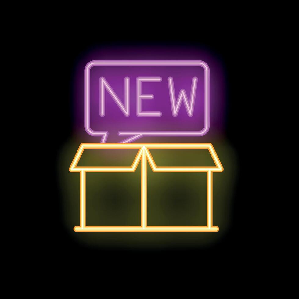 Neon sign featuring a new product inside a cardboard box vector