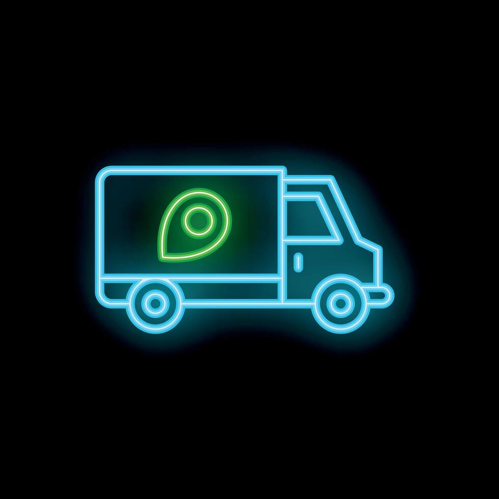 Neon style icon delivery truck showing location tracking vector