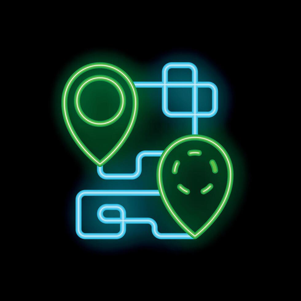 Glowing neon gps navigation system showing route on black background vector