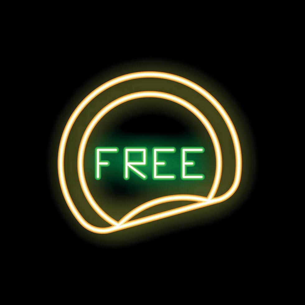 Neon sign depicting the word free in green with a yellow border on a black background vector