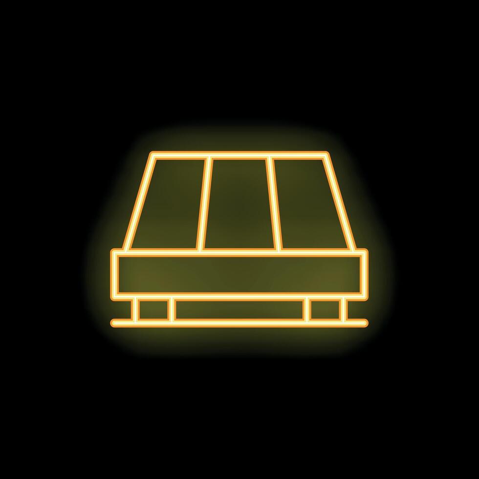 Neon yellow wooden crate glowing on black background vector