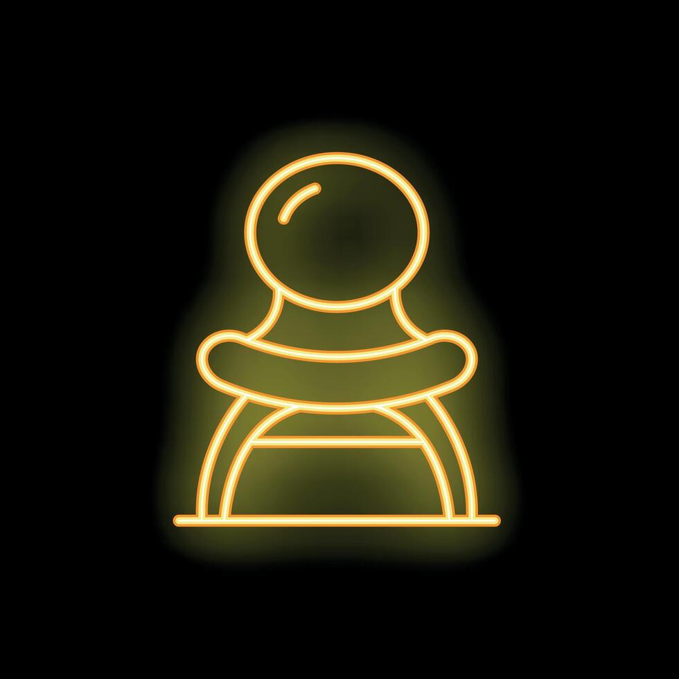 Neon yellow chess pawn glowing on black background vector