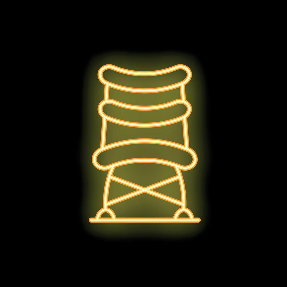 Neon sign of folding camping chair glowing on black background vector