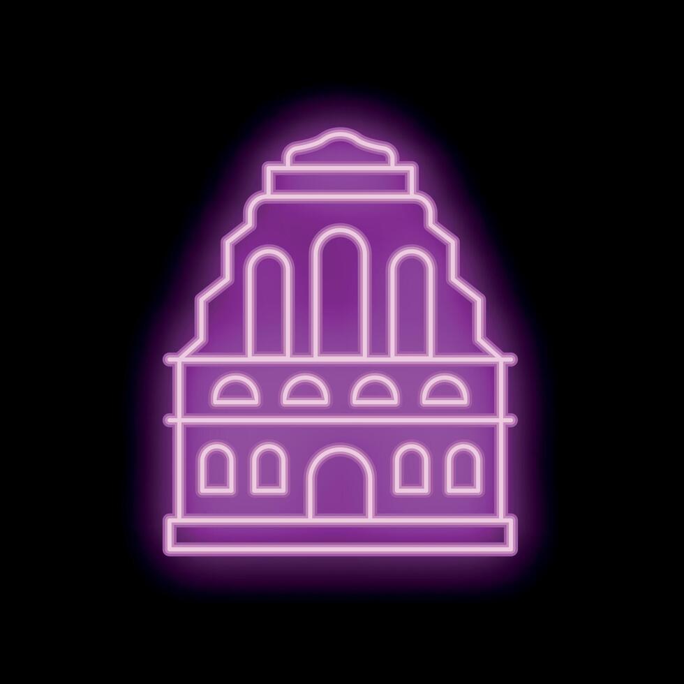 Glowing neon sign depicting a majestic building with arches and columns vector
