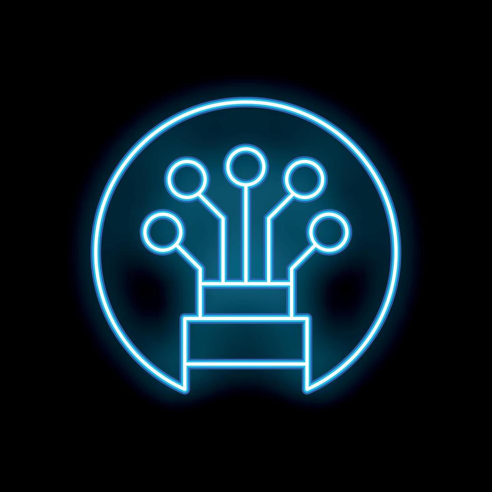 Neon blue fiber optic cable connecting inside a circle on black background vector