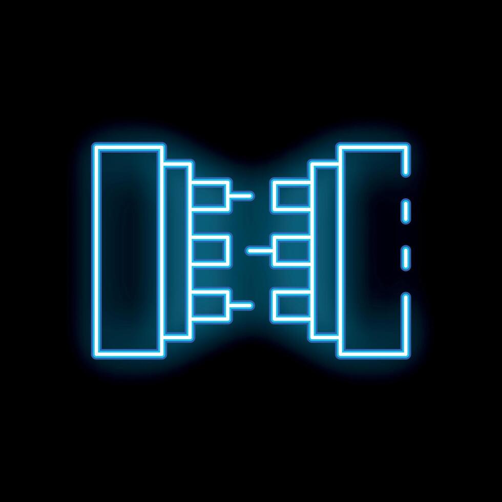 Glowing neon line database icon isolated on black background. Modern data transferring concept. illustration vector