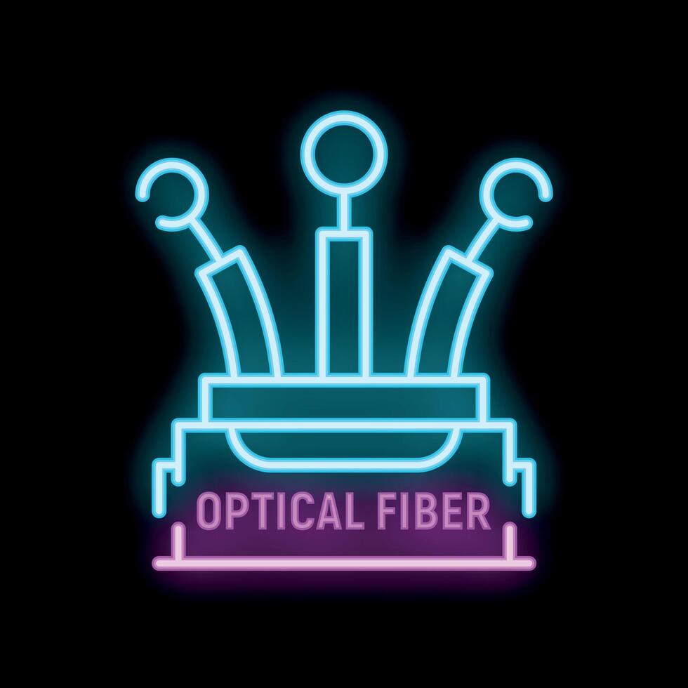 Neon sign showing optical fiber distribution point with three cables going out vector