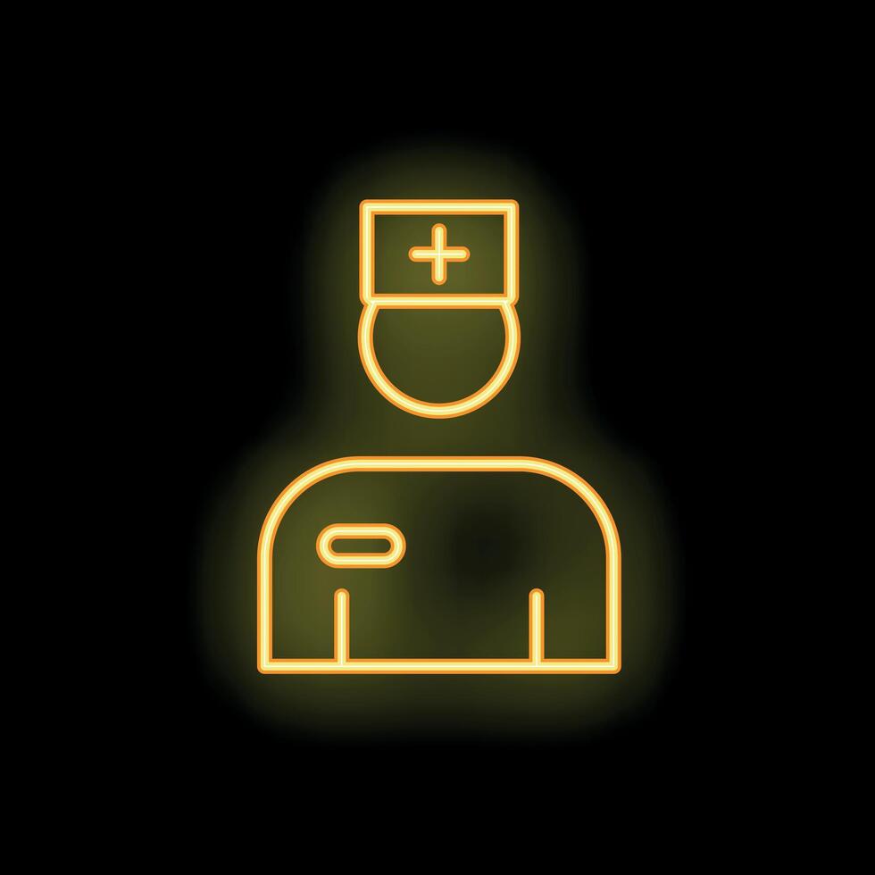 Neon icon of a doctor or nurse wearing a uniform and id badge vector