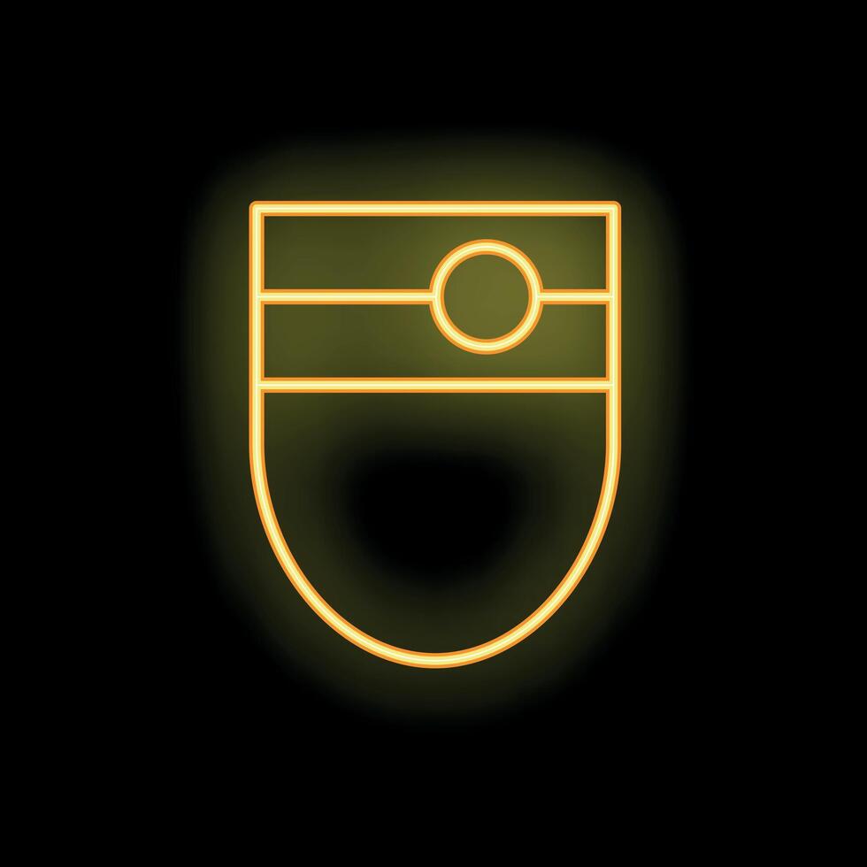 Yellow neon shield icon glowing on black background vector