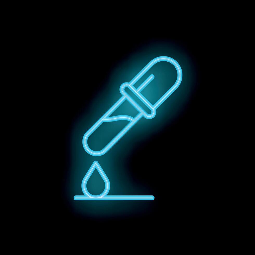 Neon pipette dropping liquid on surface icon vector