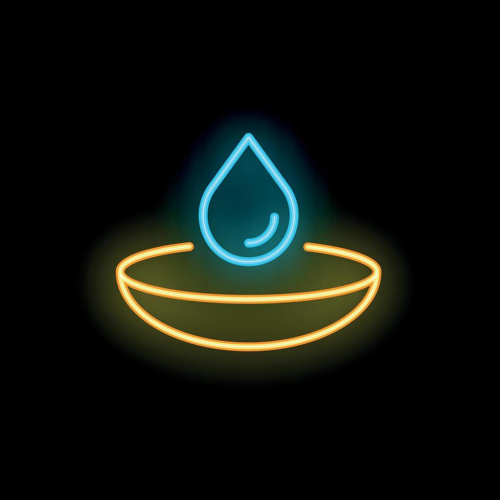 Neon icon of water droplet falling into contact lens vector