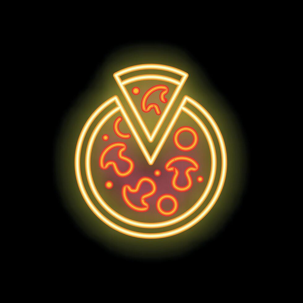 Neon sign showing delicious italian pizza with mushrooms and pepperoni vector